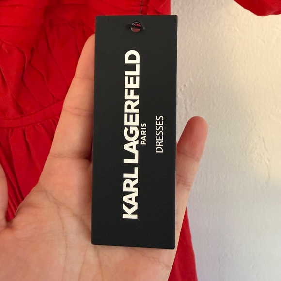 Karl Lagerfeld Paris Womens Tie Neck A Line Cherry Red Dress 4 - Picture 15 of 16